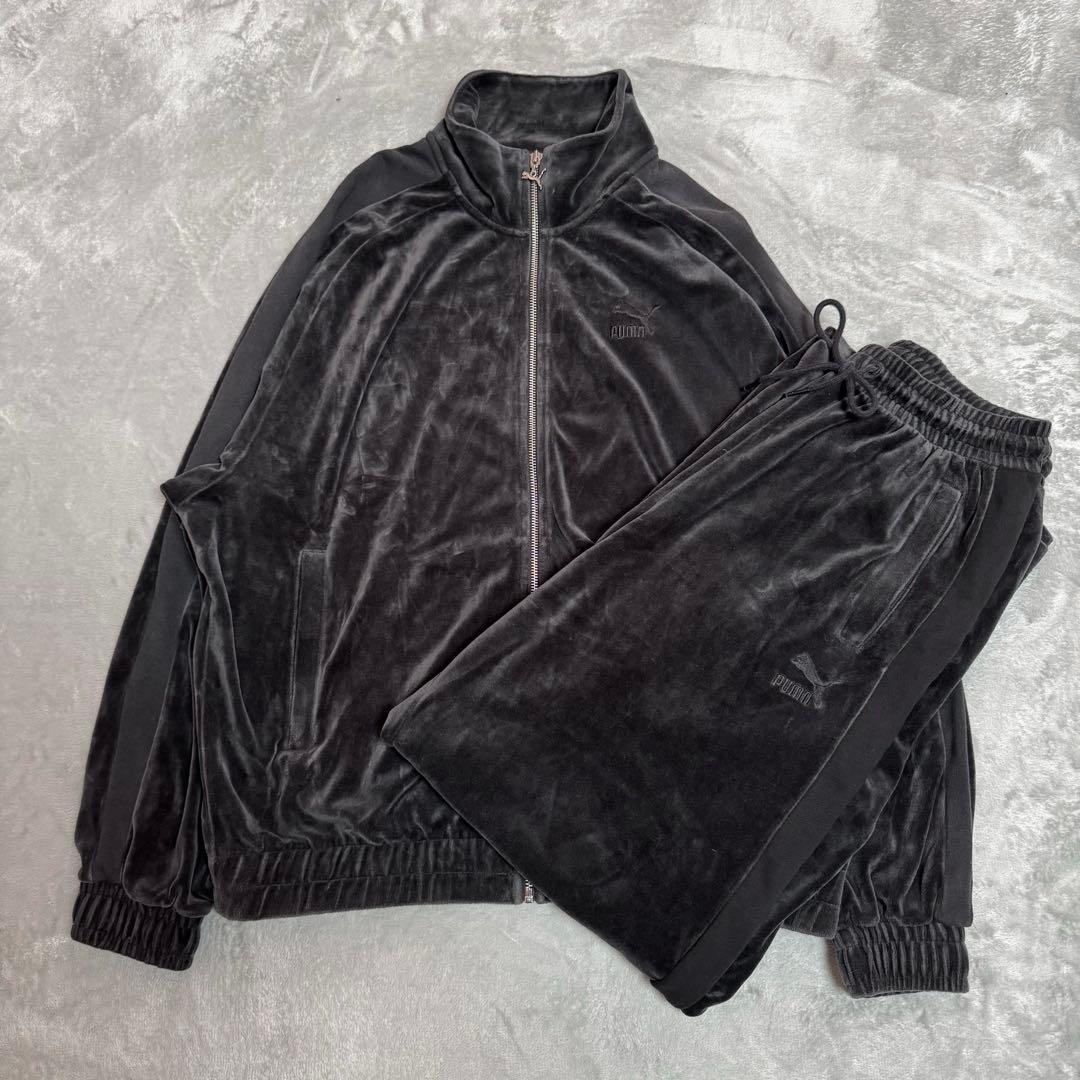 PUMA プーマ ベロア セットアップ オールブラック トラックジャケット プーマ ベロア トラックジャケット ブラック メンズ PUMA : RAWDRIP