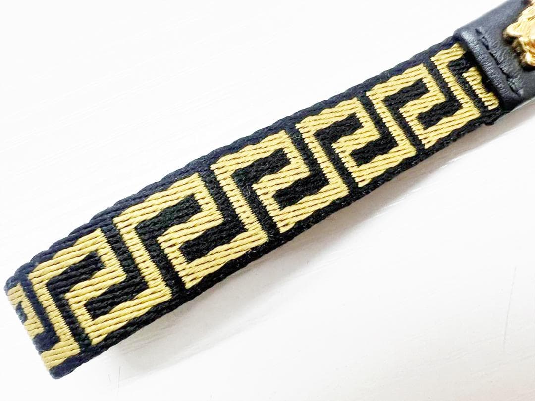 美品 ヴェルサーチ メデューサ グレカ ナイロンキャンバス キーリング