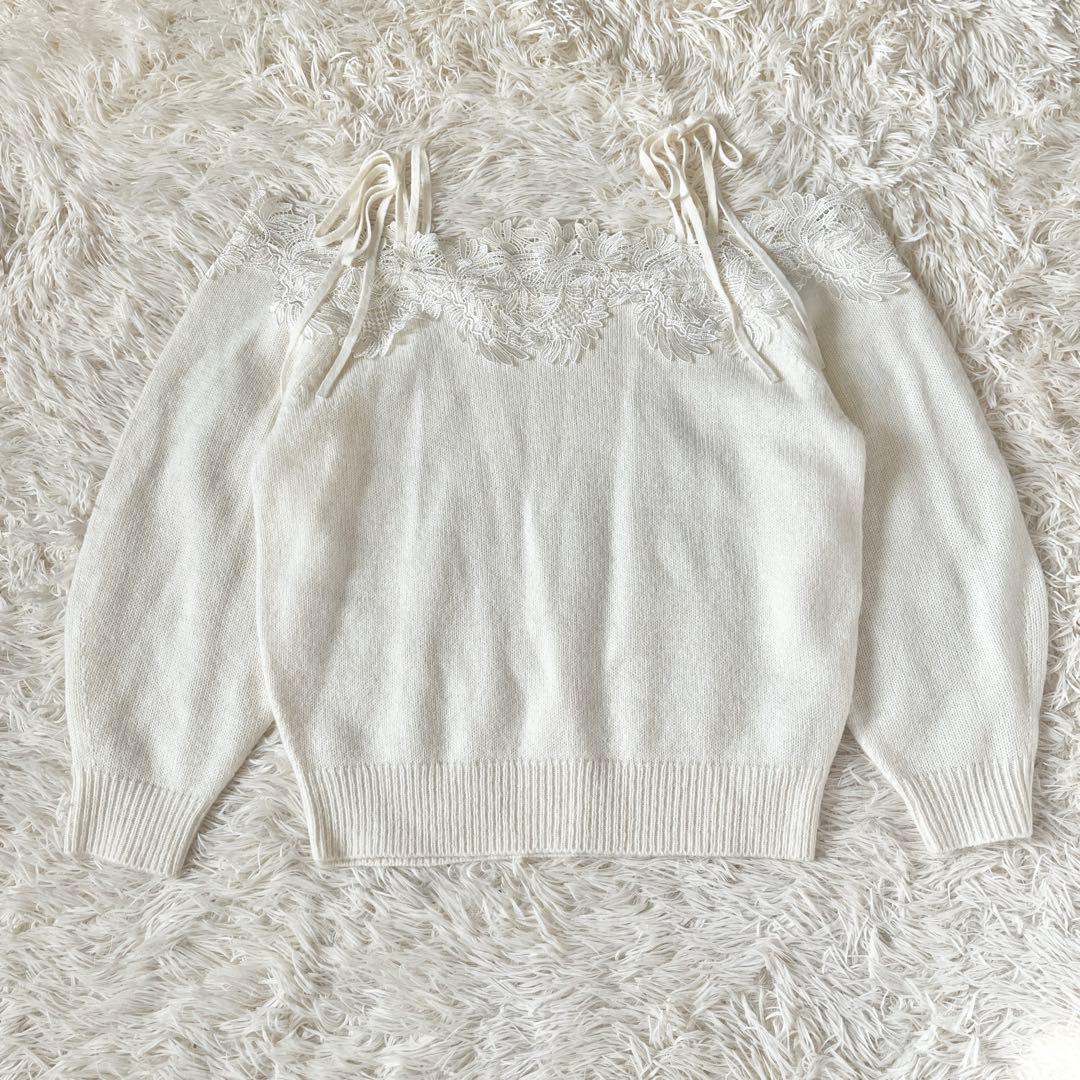 SNIDEL スナイデル レーストリミングオフショルプルオーバー ニット