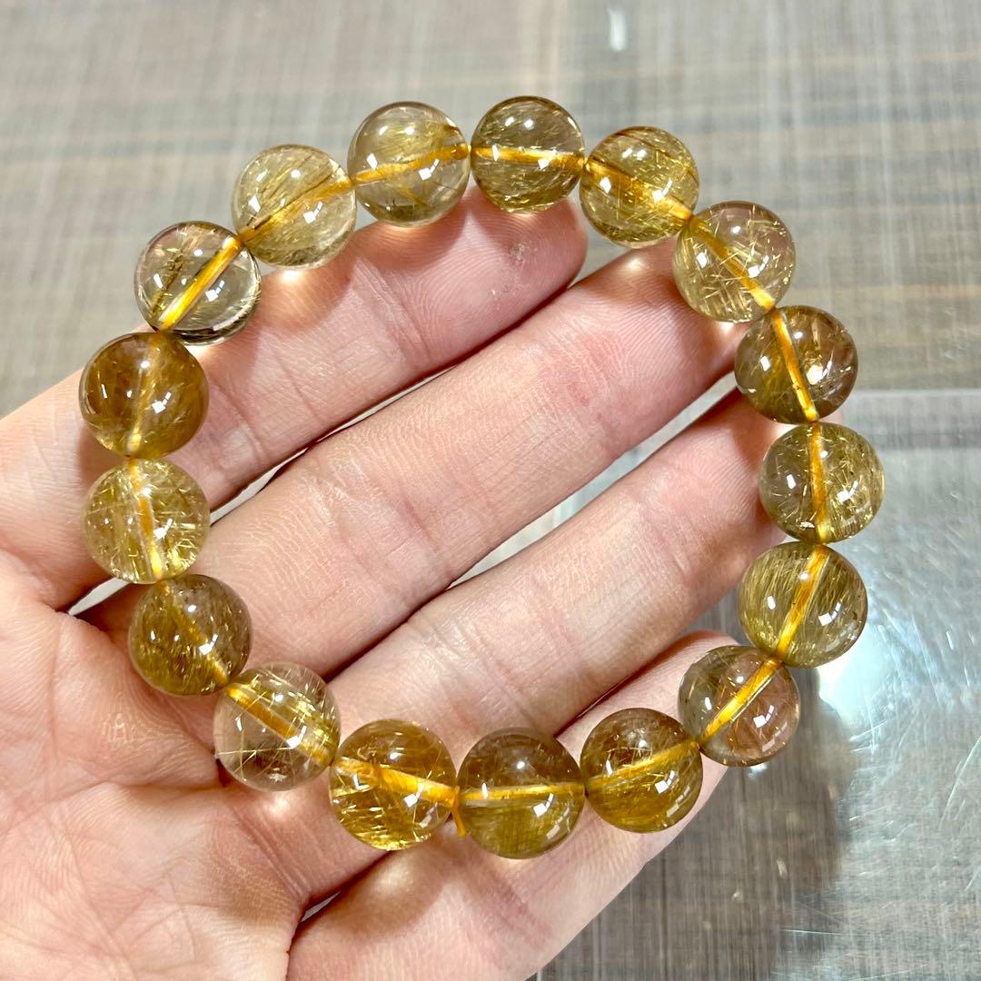 針美しさと透明度抜群　高品質　ゴールドルチルブレスレット　2