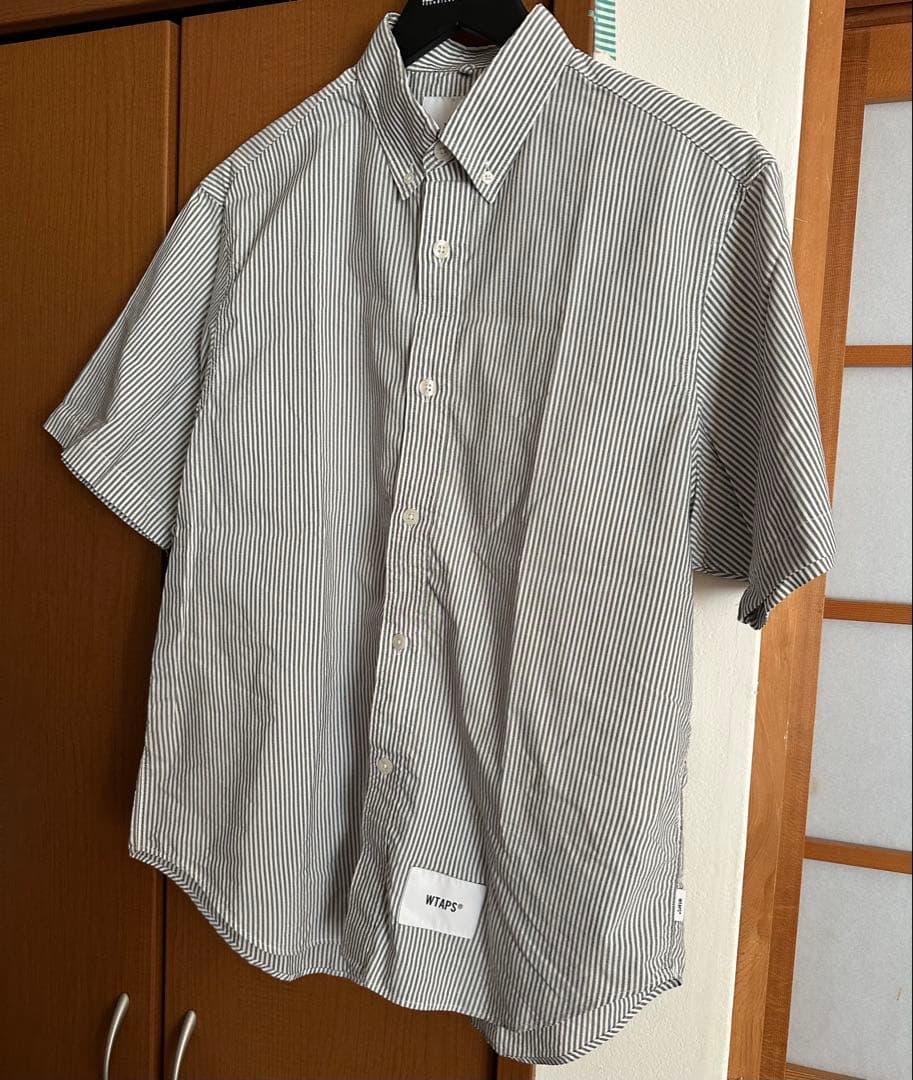 WTAPS ストライプ 半袖シャツ サイズX 01 ブラック　クールマックス