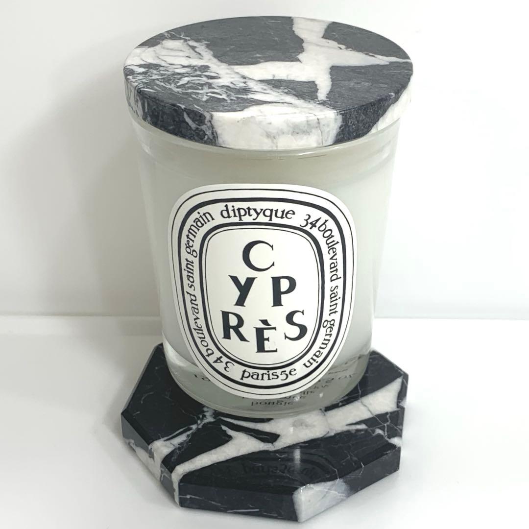 diptyque「アンティークマーブル　キャンドルリッド&スタンド」セット