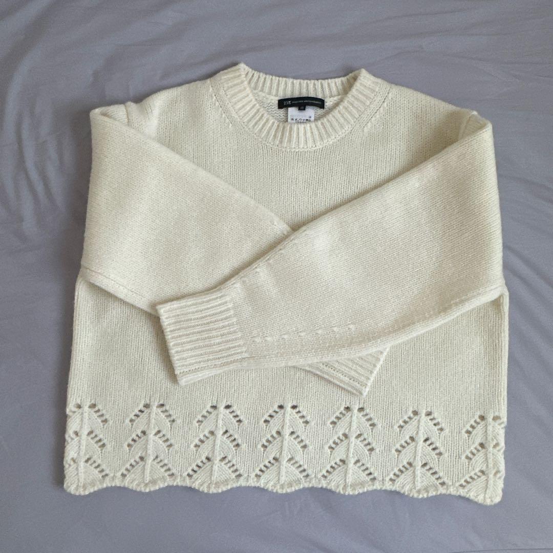 23区レーシーヘムデザイン パフスリーブ ニット　アイボリー　ほぼ未使用