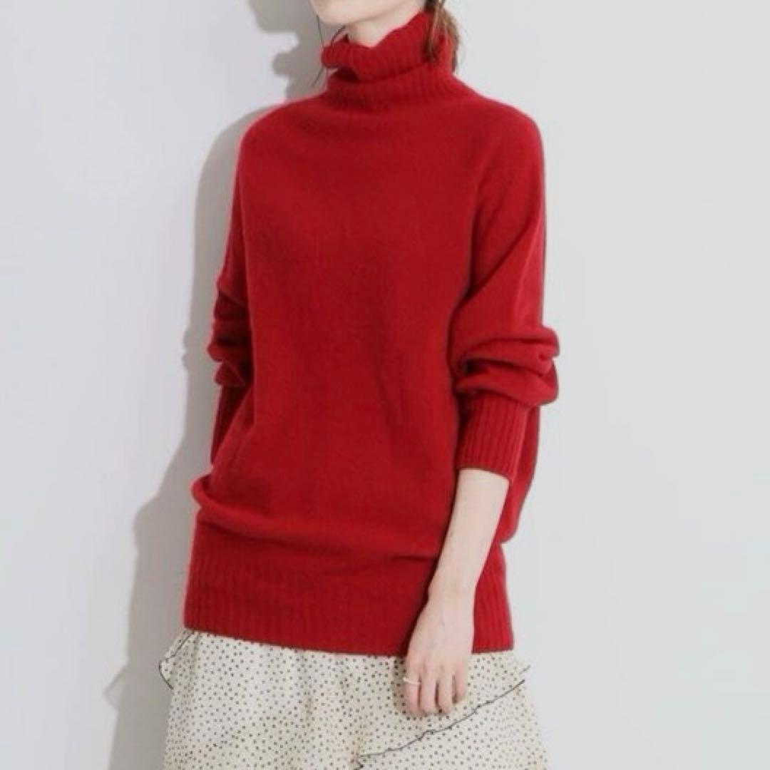 【鮮やか過ぎない大人の赤色♫】イエナ　カシミア　タートルプルオーバー