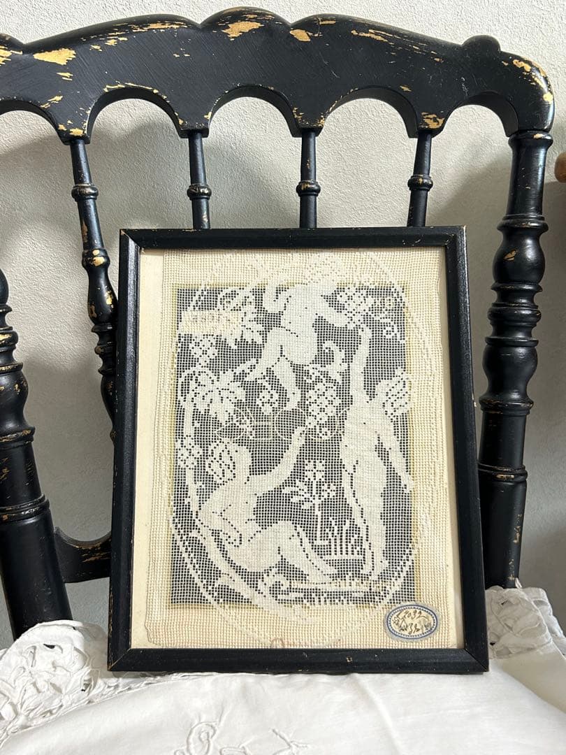 アンティークレース　フィレレース　アンティークフレーム入り 天使　angel