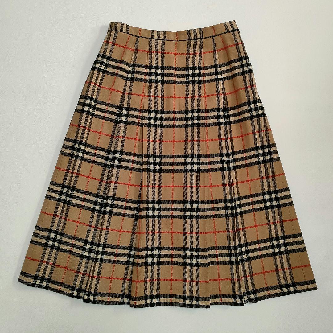 【美品】バーバリー　ノバチェックウール100%ロングスカート　プリーツ　L