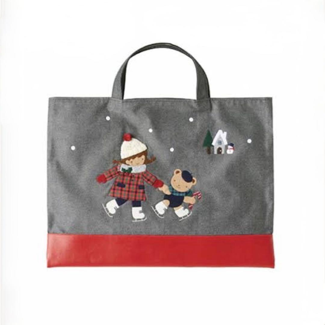 【ファミリア】デニムバッグ 限定 クリスマス 手刺繍 チェック 女の子 くま