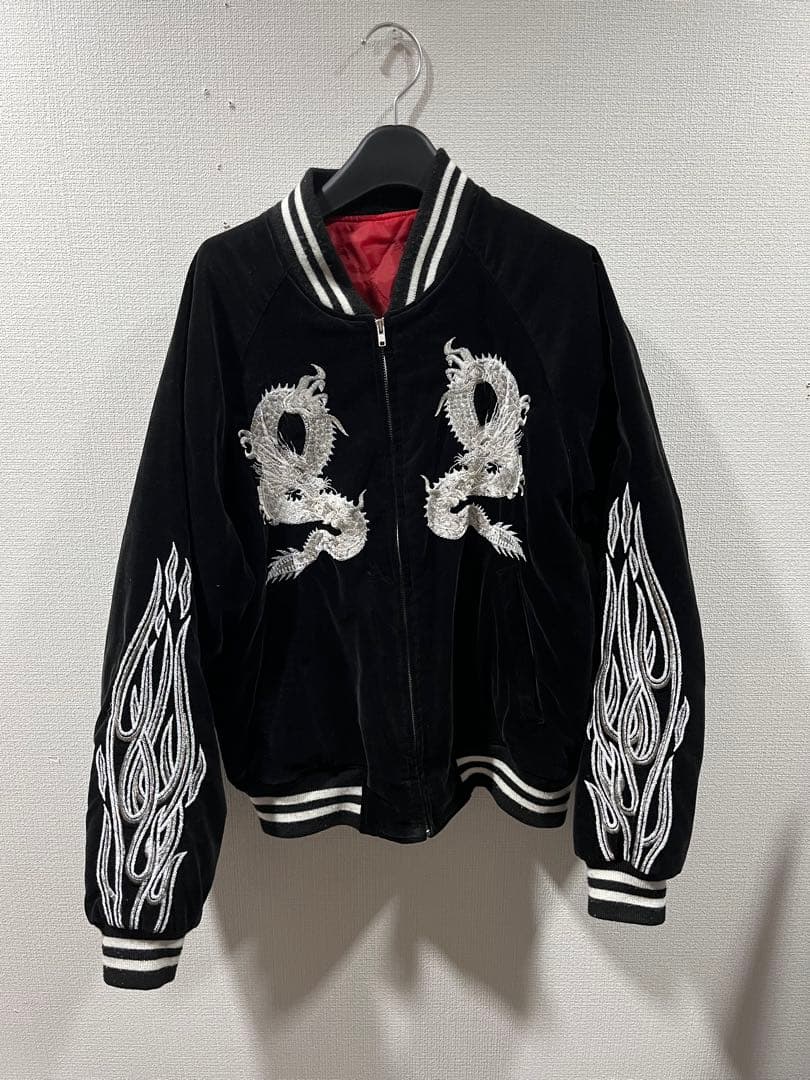 ドラゴン刺繍 スカジャン 黒　別珍
