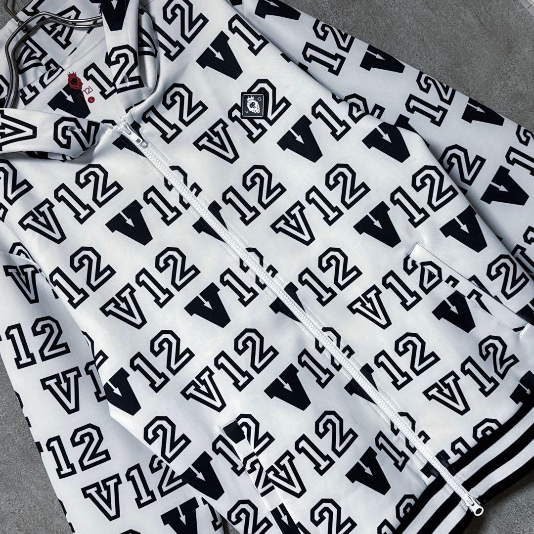 V12 ヴィトゥエルヴ ジップパーカー ジャケット 総柄 ロゴ ホワイト L
