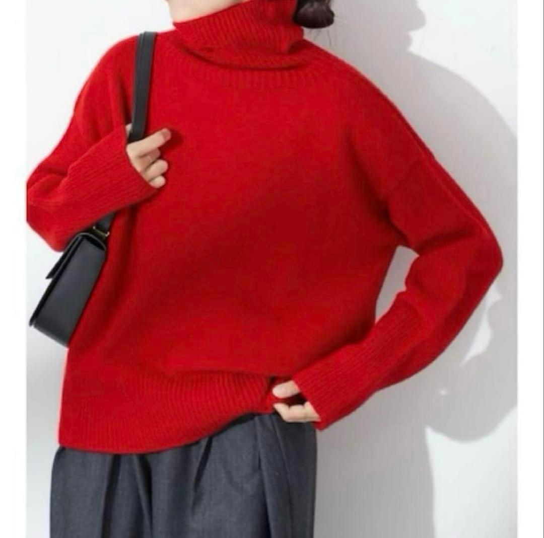 美品✨  TIDES 英国製 ウール100 タートルニット 赤 34