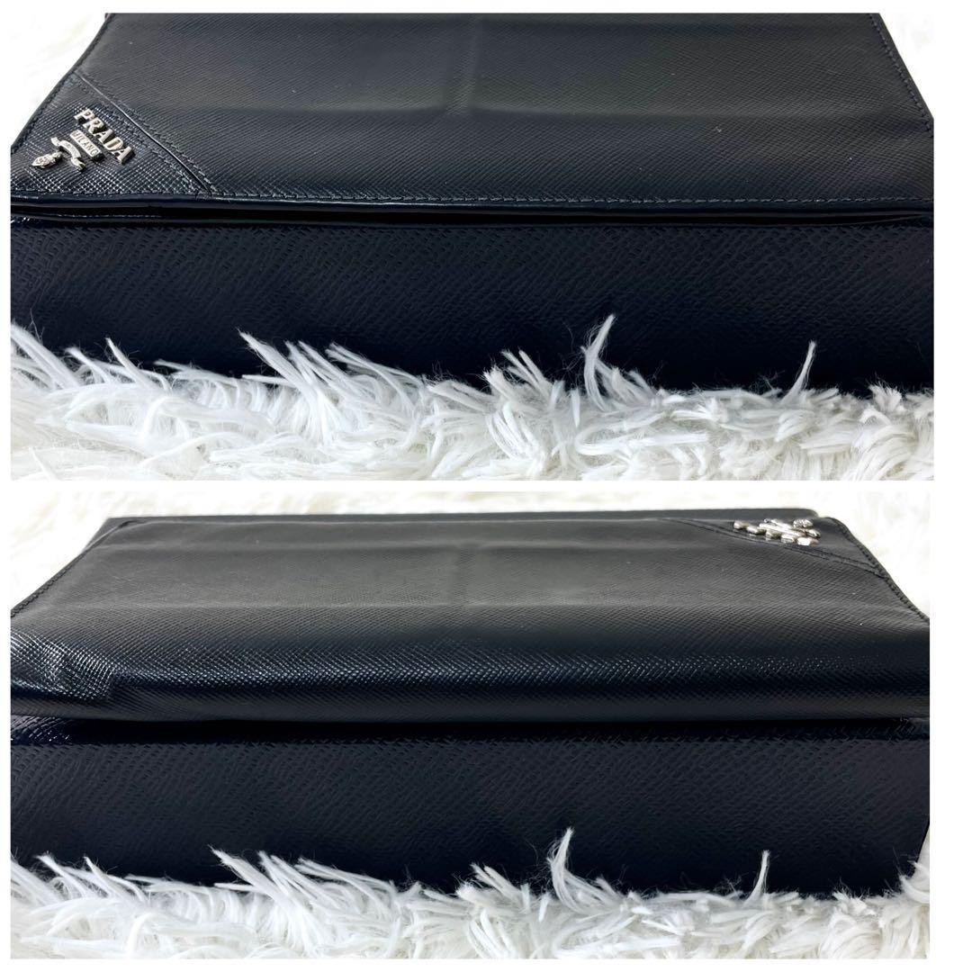 プラダ PRADA 長財布 二つ折り財布 サフィアーノ ブラック 三角