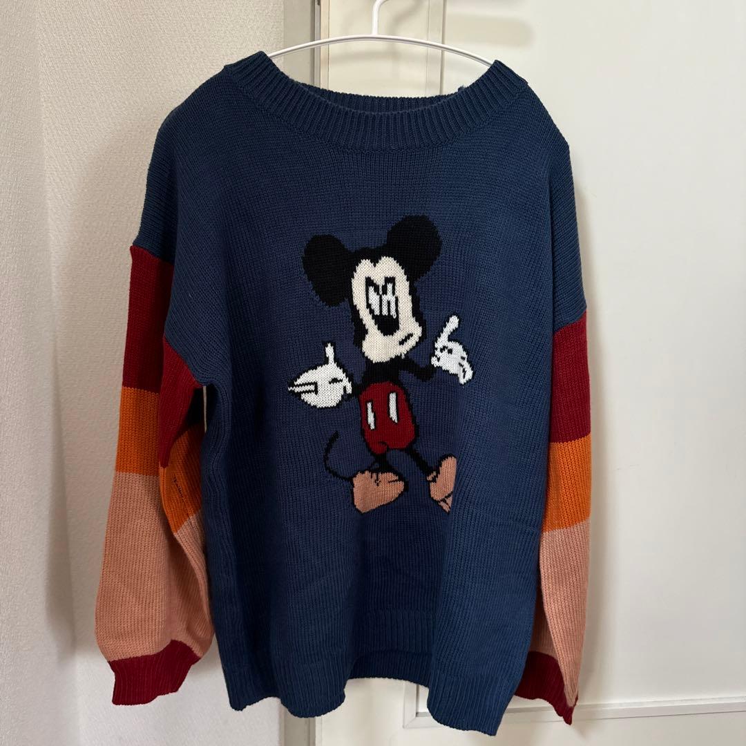 新品 ミッキーマウス ニットセーター 青 赤 オレンジ ベージュ - メルカリ