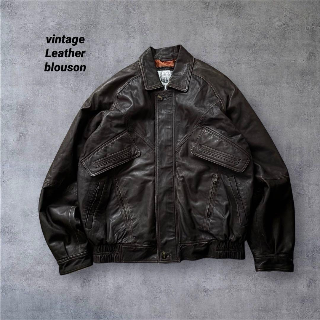 90s vintage Leather flight jacket LL 茶