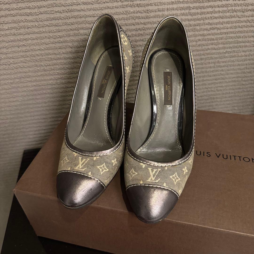 ルイヴィトン　LV　モノグラム　ミニ　キャンバス　パンプス　シルバー　35