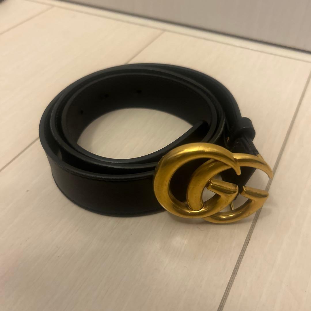 GUCCI 黒 レザー ベルト GGバックル グッチ GUCCI ベルト メンズ カーフスキンレザー マーモント ダブルG