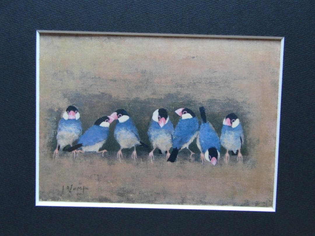 五百住 乙人、「文鳥」、希少画集・額装画、日本製・新品額縁にて額装致します 五百住 乙人、「小鳥」、希少画集・額装画、日本製・新品額縁にて額装