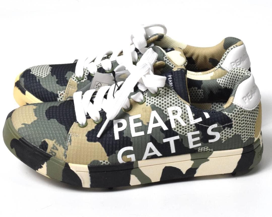 未使用3.5万 パーリーゲイツ ゴルフシューズ 22.5 ロゴ 迷彩 レディース