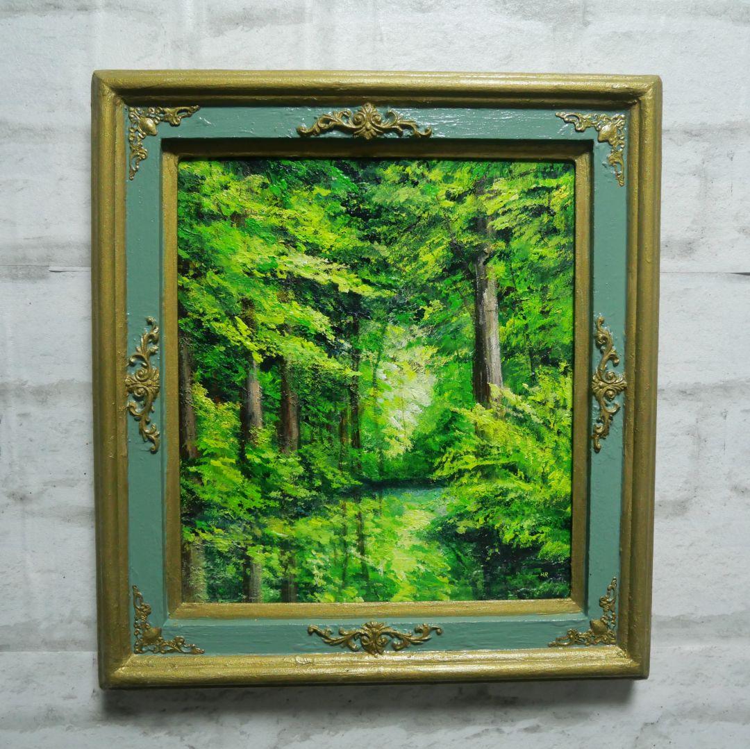 油絵 油彩 油彩画 絵 絵画【新緑の森】