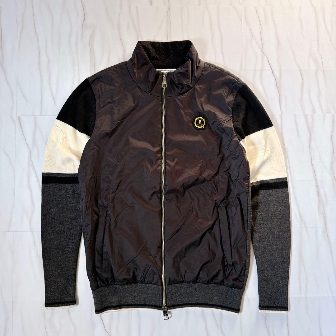 マークアンドロナ ドライバーズニット ナイロンニット切替え ブラック Mサイズ