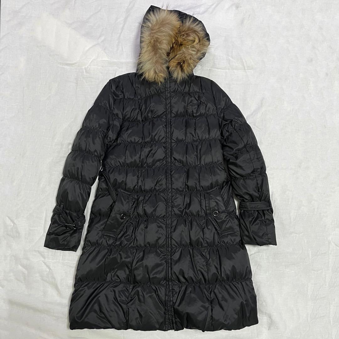 バーバリー ブルーレーベル ダウンコート ロング 40 ブラック ラクーンファー