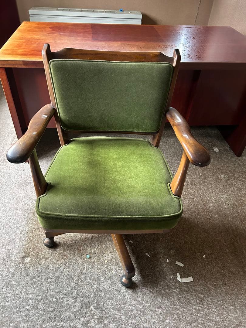 緑色 ベロア 回転椅子 キャスター付き