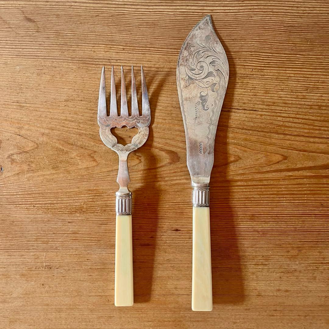 aki イギリスアンティーク シルバー フィシュサーバーセット