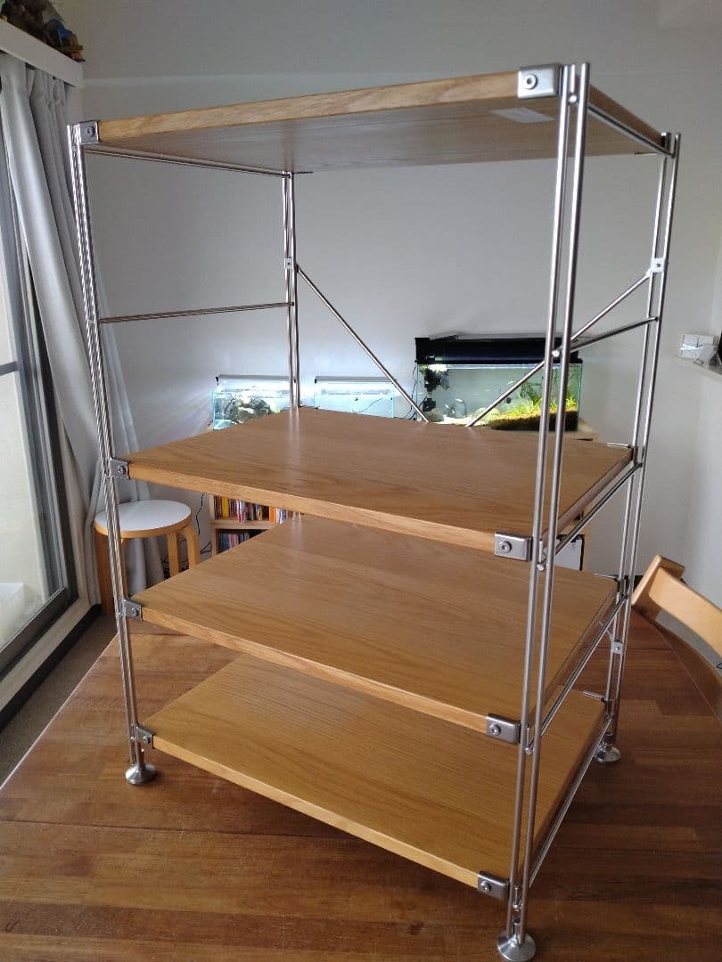 【訳あり美品】MUJI無印良品 ステンレスユニットシェルフ小56cmオーク材4段