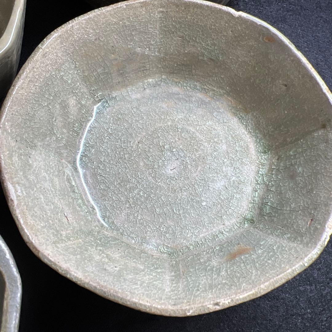 16世紀 高麗青磁 上手白泥象嵌八角鉢4客 幅約11.5㎝