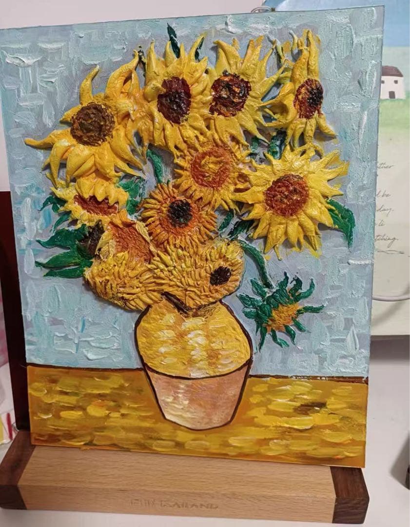 ひまわりの油彩画 立体的表現o