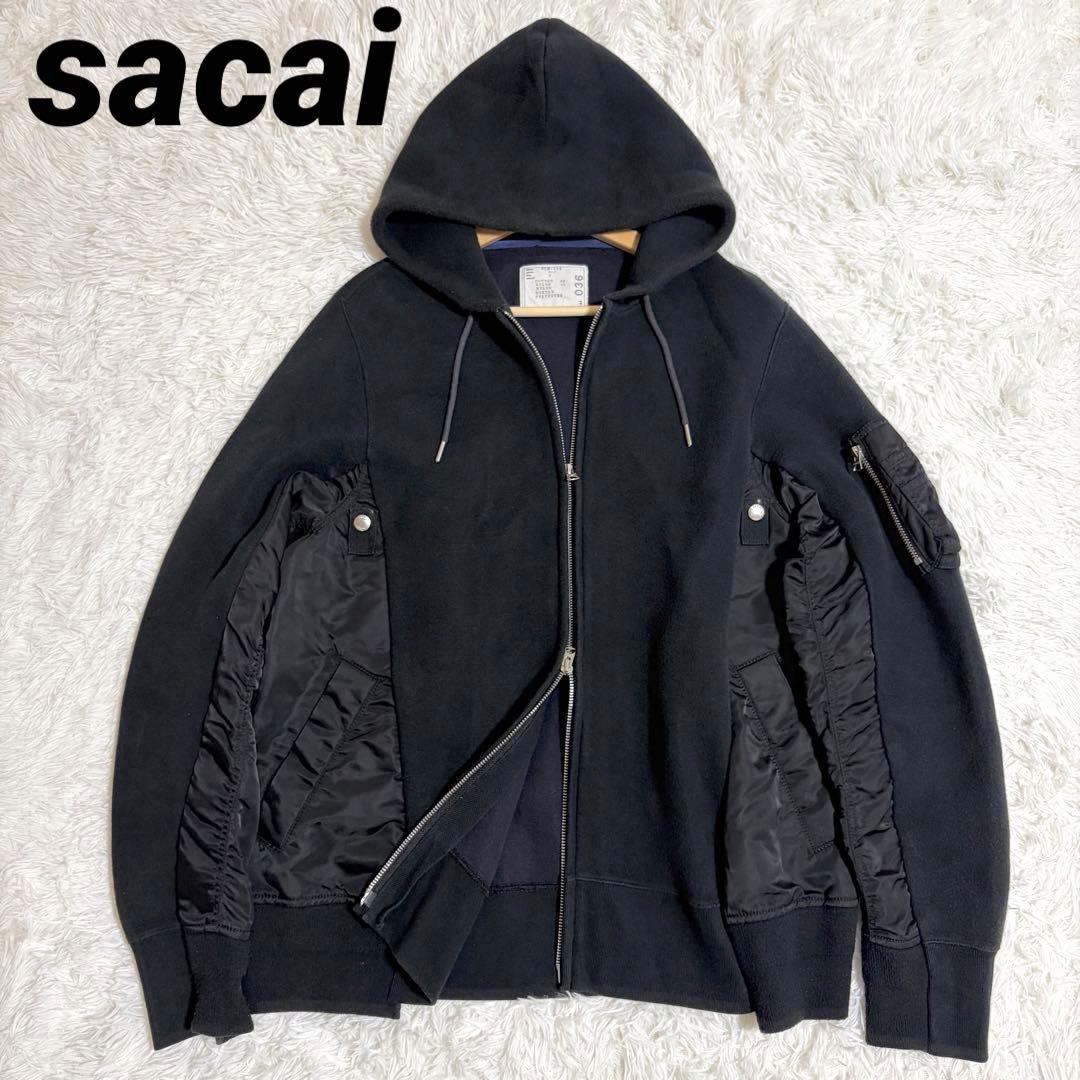 サカイ sacai パーカー 黒　Sponge Sweat Nylon T M
