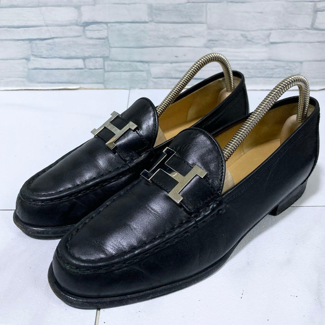 人気ファッション - 高級 HERMES エルメス モカシンパリ ローファー 黒