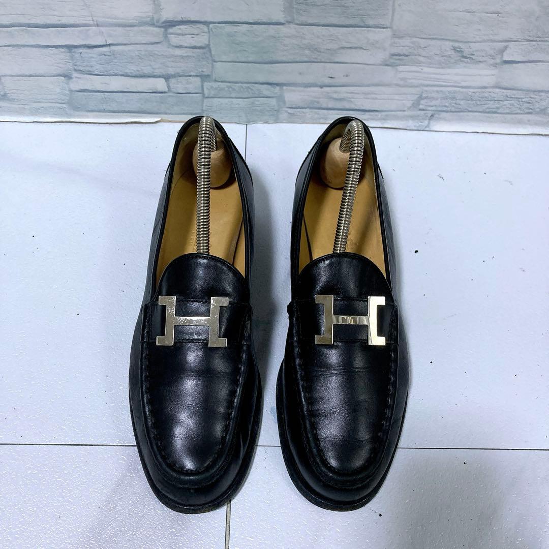 人気ファッション - 高級 HERMES エルメス モカシンパリ ローファー 黒