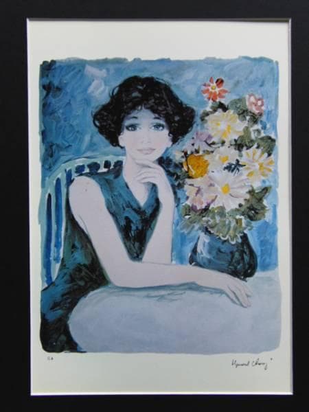 B・シャロワ、花のテーブル、日本未発売・限定画集画、額付