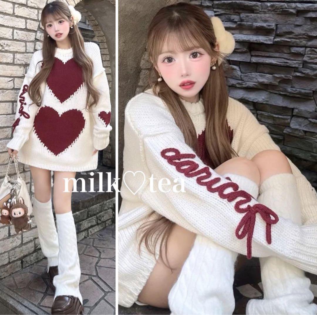 新品タグ付 ダーリッチ ハートロゴローゲージニットチュニック フリー アイボリー