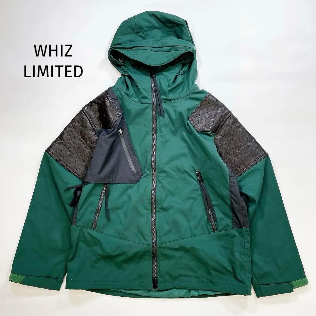 美品 WHIZ LIMITED マウンテンパーカー レザー切り替え 緑×黒 L