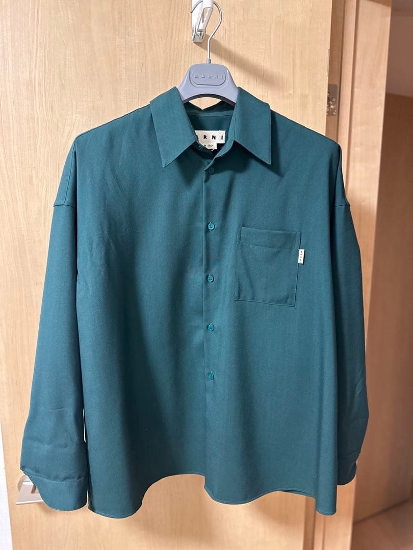 【定番】MARNI グリーン ウール長袖シャツ　サイズ46