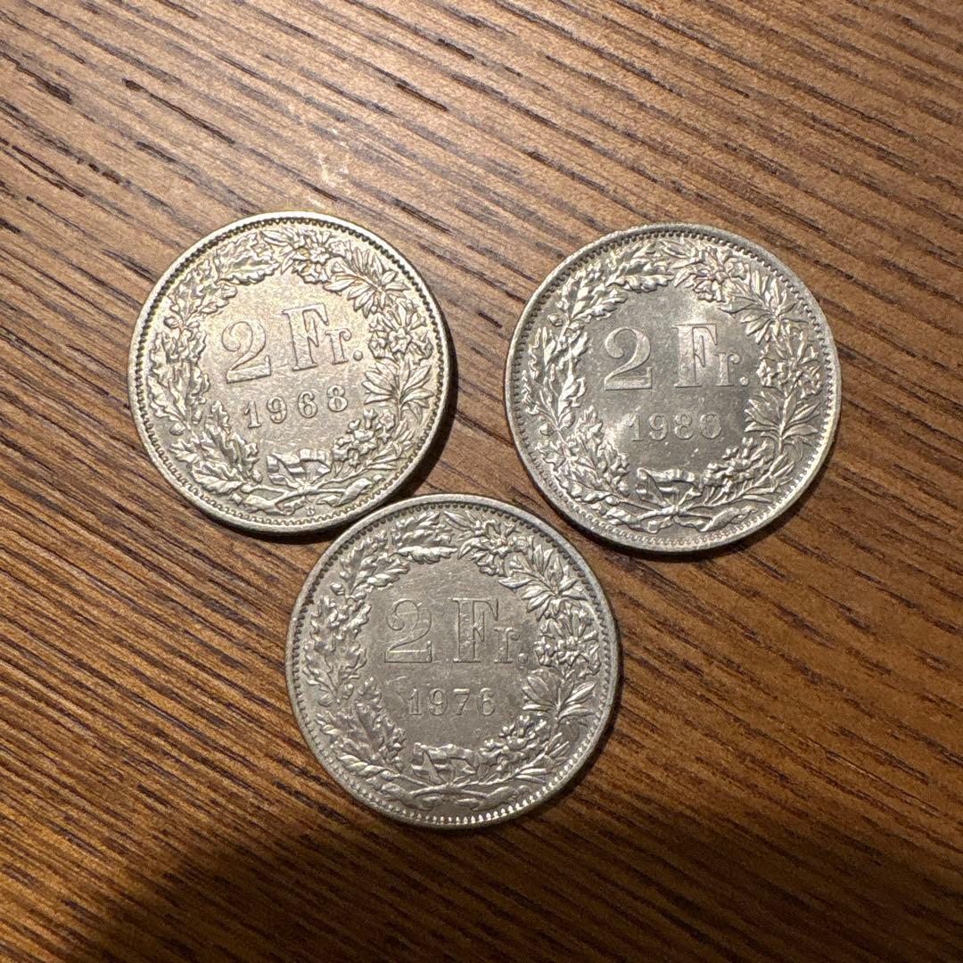 スイス 2フラン 硬貨 1968年 1976年 1980年 - メルカリ
