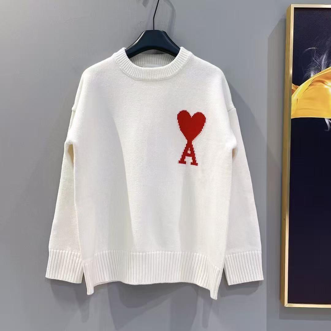 【美品】AMI PARIS ハート刺繍 ホワイトニットセーター 男女兼用