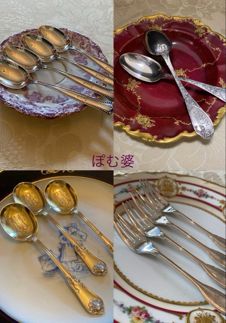 【ピュイフォルカ／ゴーハムその他】純銀製／スプーン ９本＋ フォーク ４本