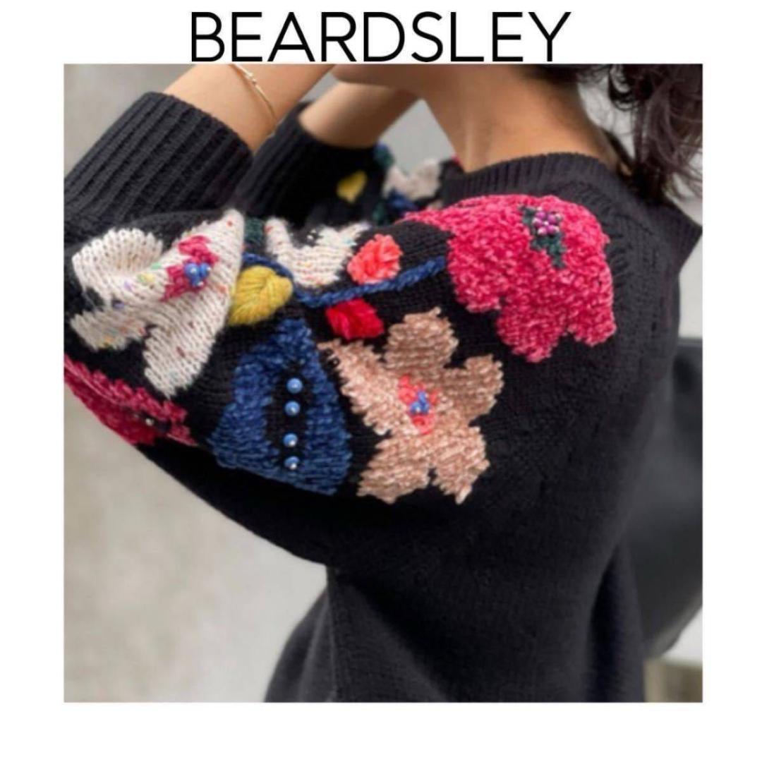 BEARDSLEY 花ジャガードニット　ブラック　ビアズリー　ビーズ　長袖　黒