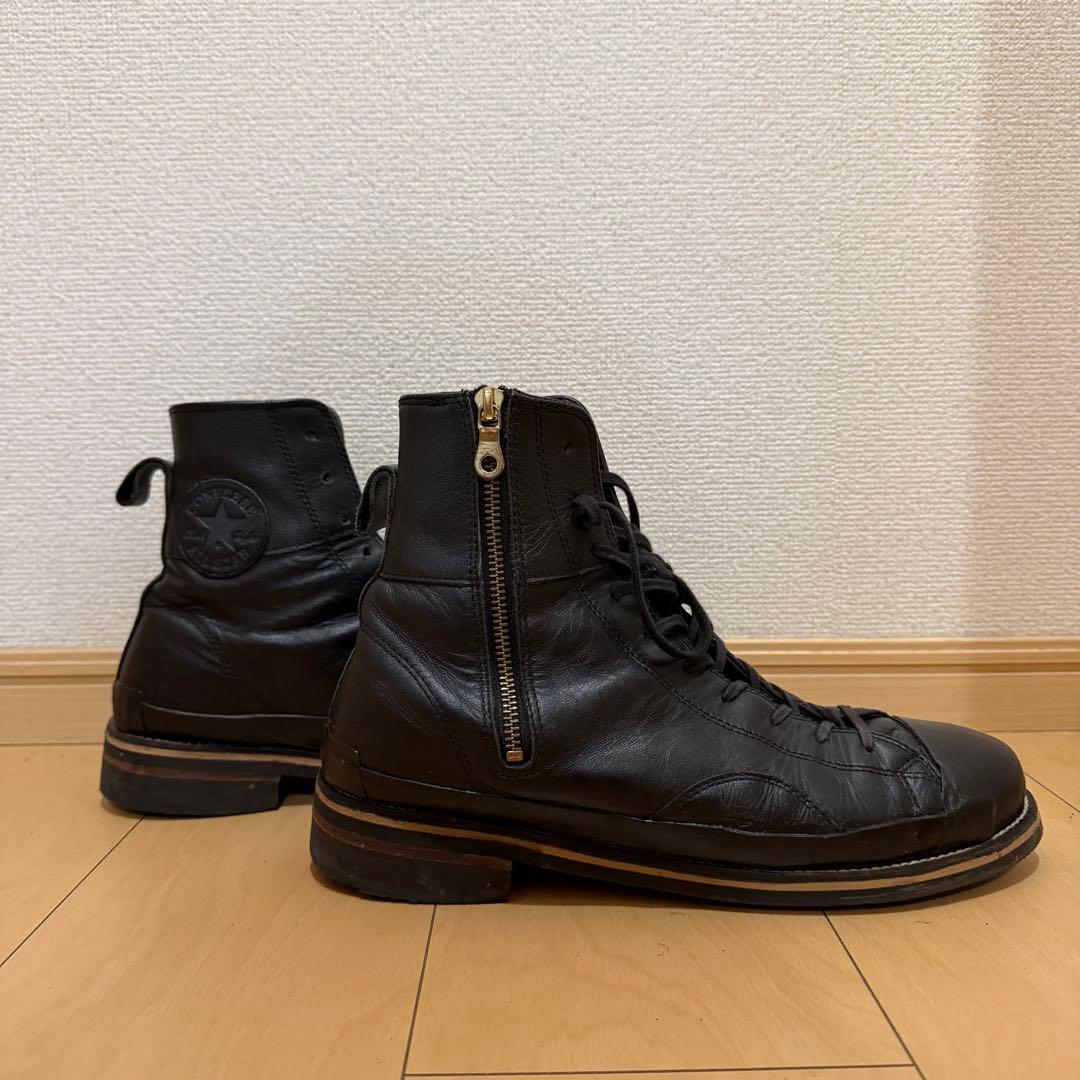 【一点物】コンバース レザー ハイカット ビブラム カスタム サイドジップ 黒