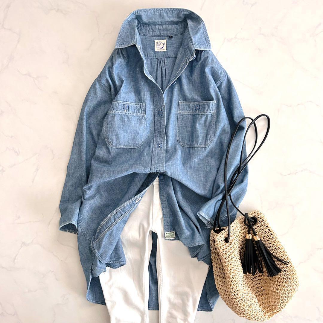 様 オアスロウ orSlow デニムダンガリーシャツ 七分袖 ライトブルー
