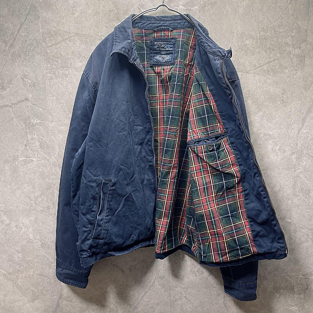 90s〜00sポロ ラルフローレン スイングトップ L 紺 フェード チェック