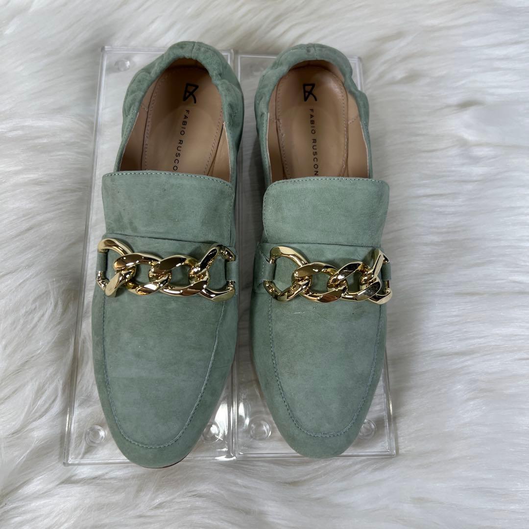 新品 ファビオルスコーニ チェーン スエード ローファー オリーブ36