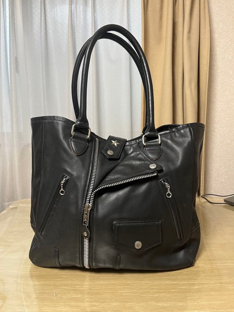 Schott ブラック レザートートバッグ