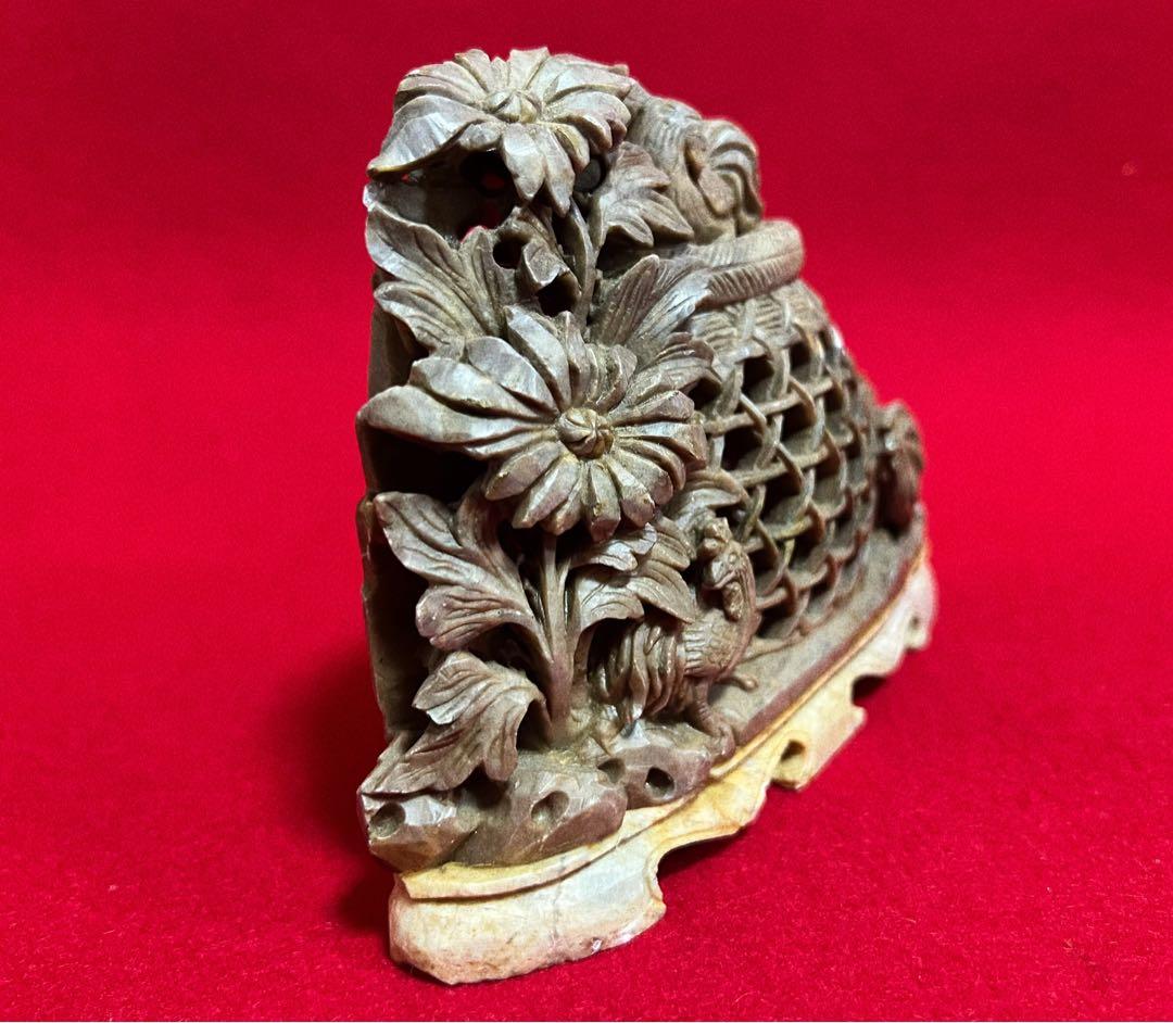 中國美術古玩 寿山石 細密彫刻 石彫 富貴吉祥 大吉大利 鑑賞石