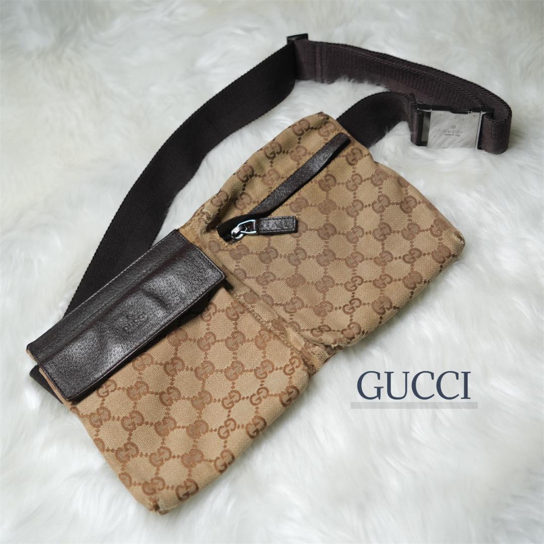 グッチ GUCCI ボディバッグ GG レザー 革 キャンバス ブラウン GUCCI - GUCCI ボディバッグ GGキャンバス レザー ブラウン 28566の