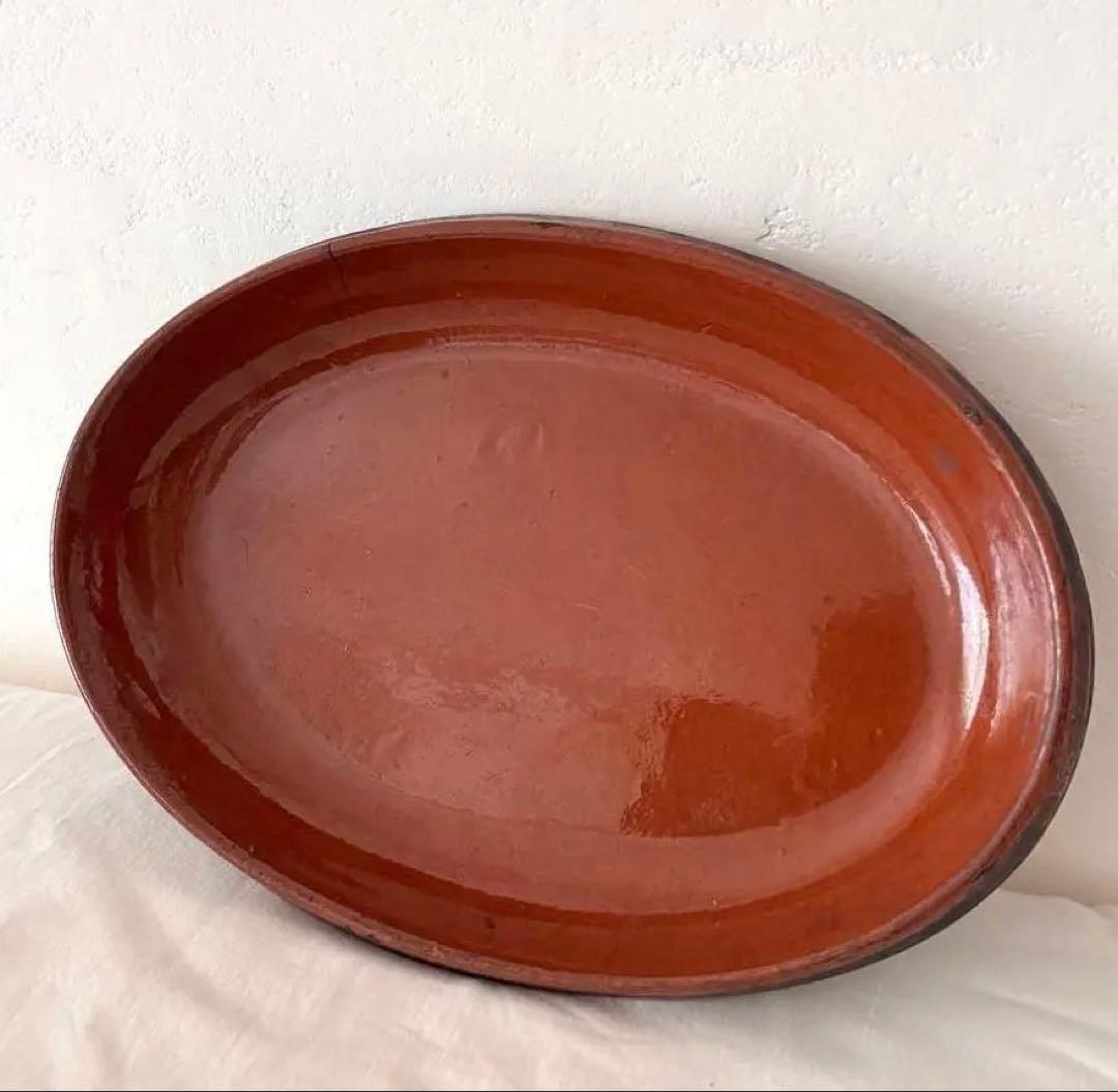 【フランスアンティーク】テラコッタ製　オーバル耐熱皿　グラタン皿　プレート