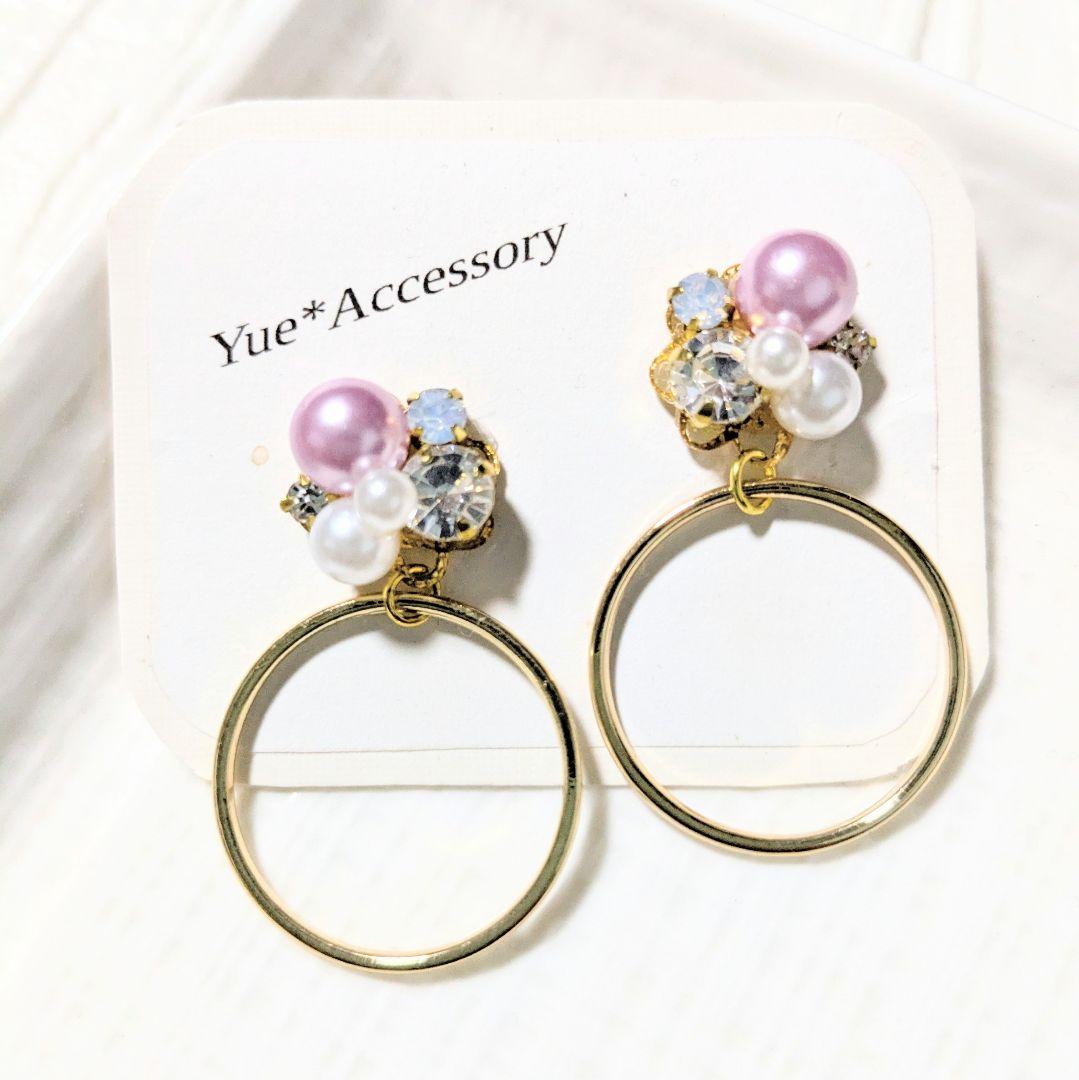 S-323 ハンドメイド☆ビジューピアス／イヤリング - メルカリ