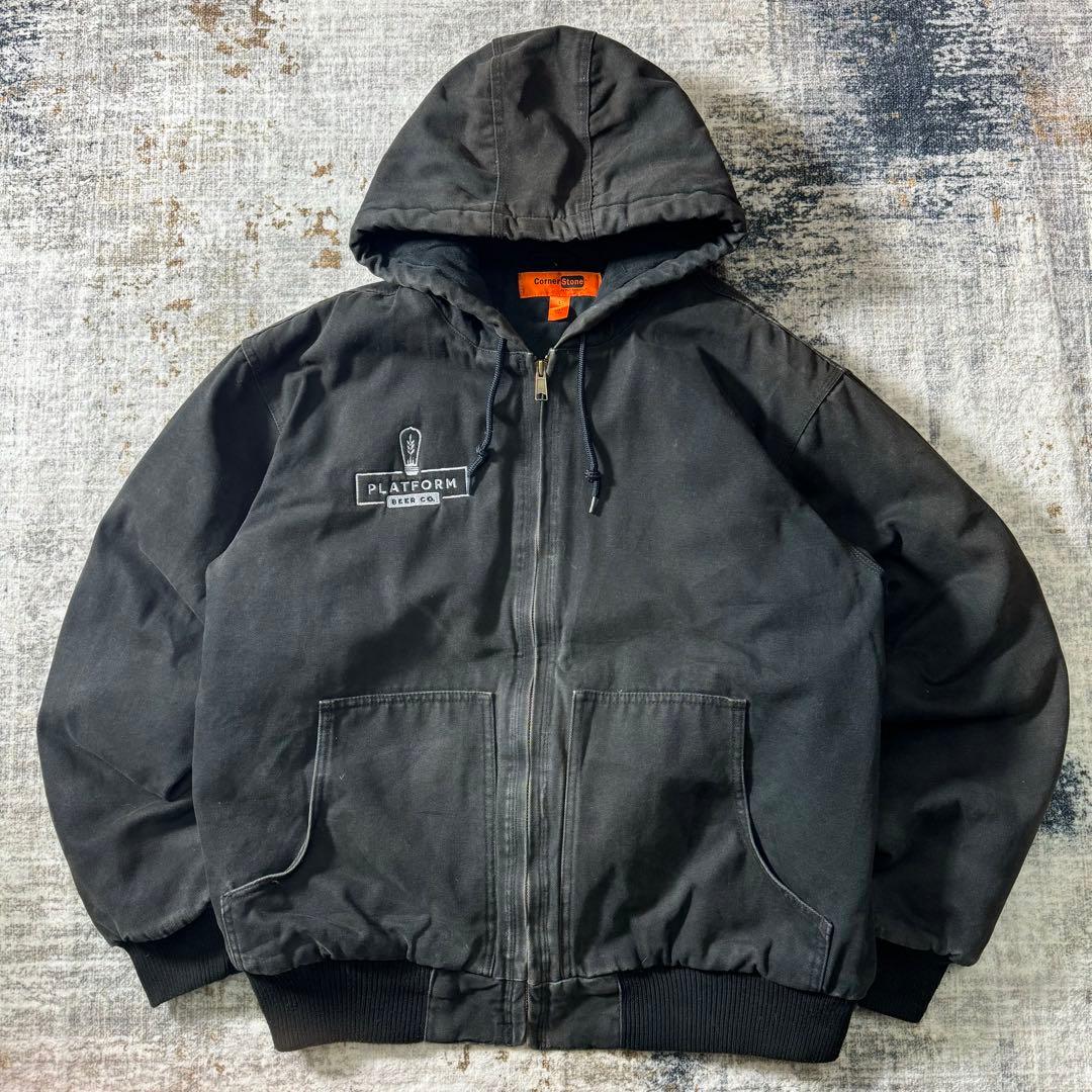 アクティブ ダック ジャケット 企業系 刺繍 ビール ブラック ワークジャケット